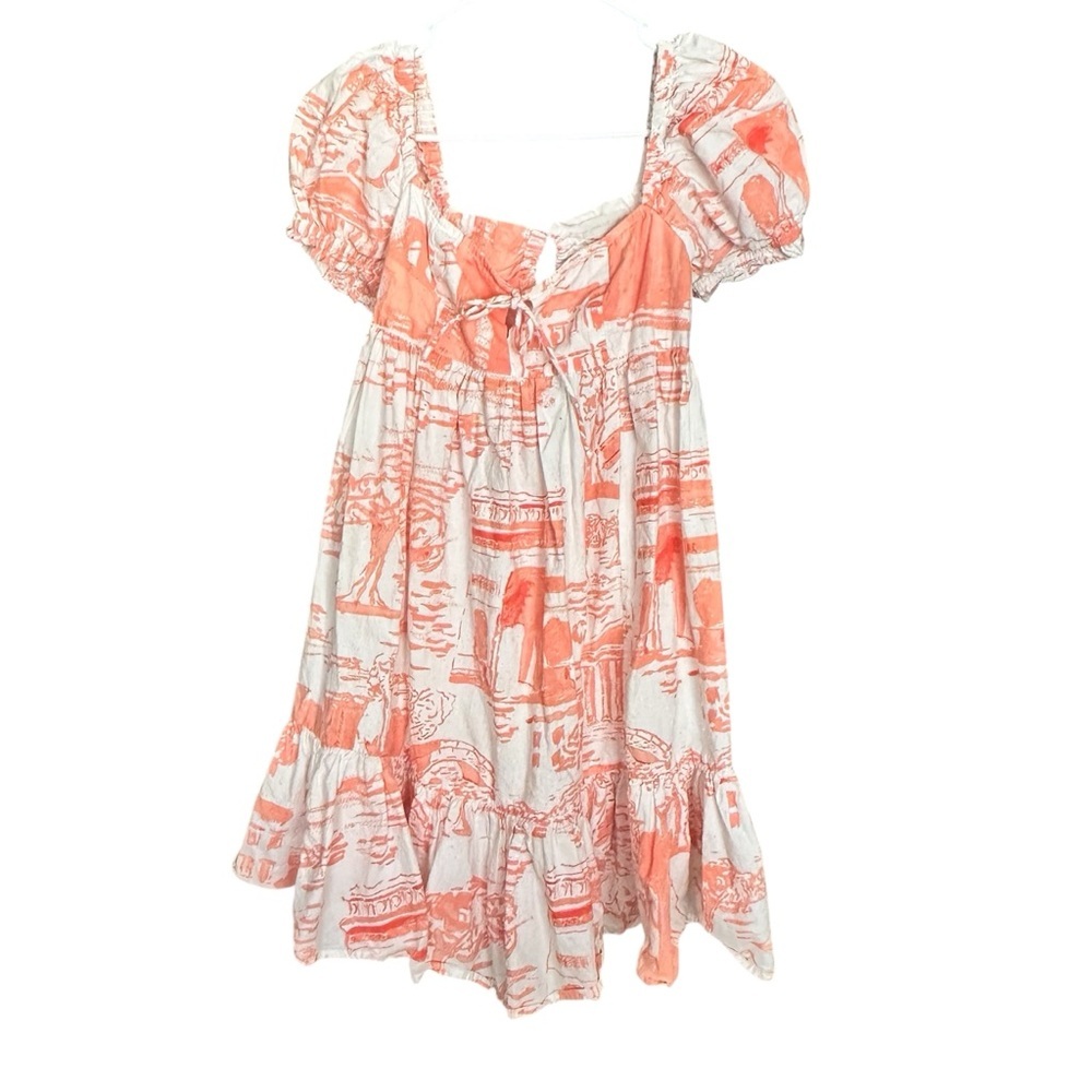 Urban Outfitters Boho Orange Puff Sleeve Open back Summer Sundress Size small